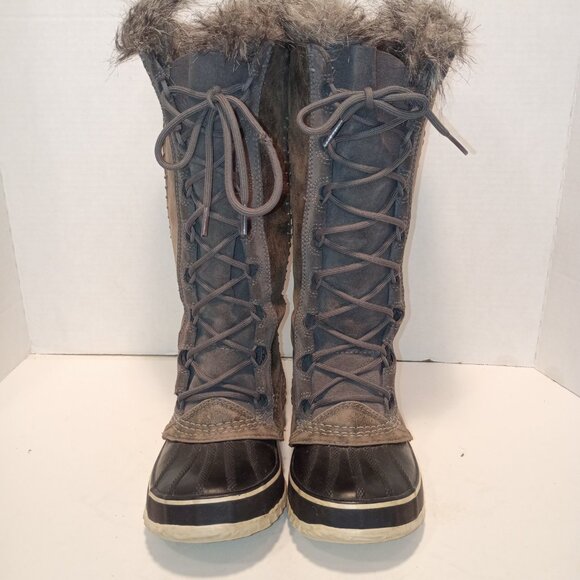 SOREL Cate Women's Sz 5US/36EU Gray Tall Fur Lined Snow Boot Lace-Up - Picture 4 of 13